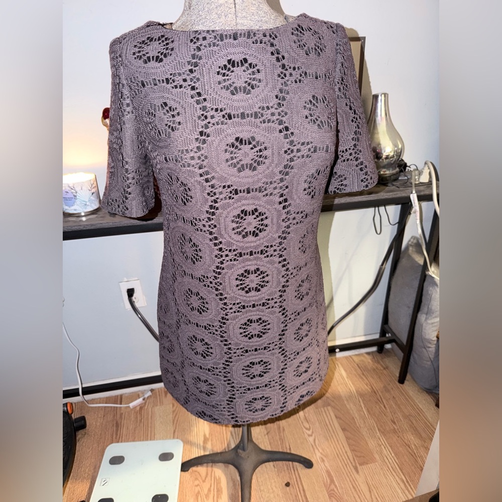 Adrianna Papell Grey Lace Blouse